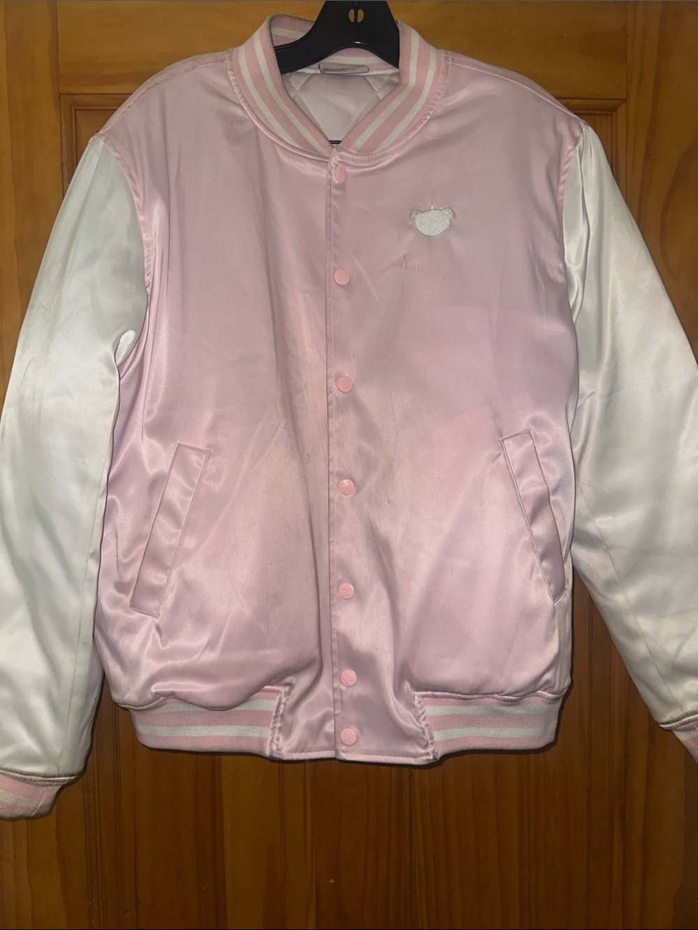 Nicopanda Pink and White Satin Bomber Jacket